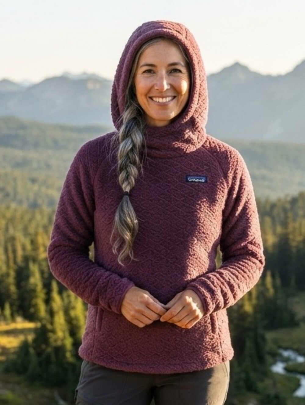 Patagonia Diamond Capra Shearling Fleece Pullover Hoodie Plum Purple Size Small